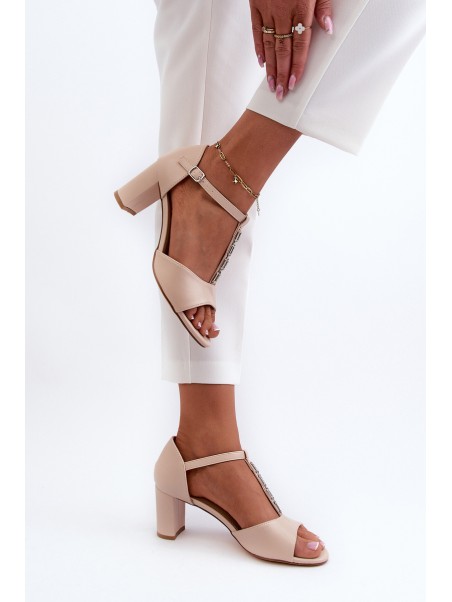 Women's Sandals with Stiletto Heel and Decorative Eco Leather Strap Beige Triavera