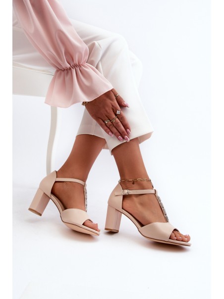 Women's Sandals with Stiletto Heel and Decorative Eco Leather Strap Beige Triavera