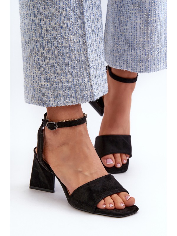 Women Heeled Sandals Made Of Eco Suede Black Vinceza 17328