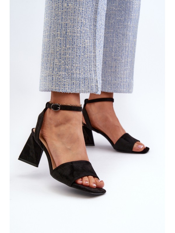 Women Heeled Sandals Made Of Eco Suede Black Vinceza 17328