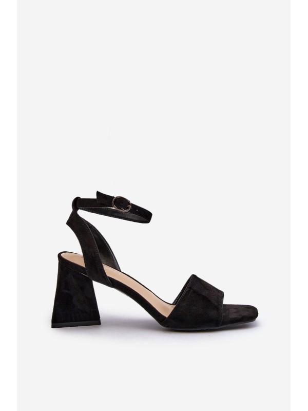 Women Heeled Sandals Made Of Eco Suede Black Vinceza 17328