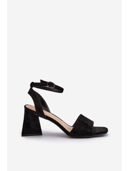 Women Heeled Sandals Made Of Eco Suede Black Vinceza 17328
