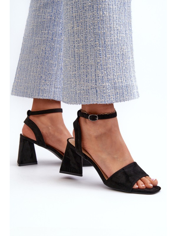 Women Heeled Sandals Made Of Eco Suede Black Vinceza 17328