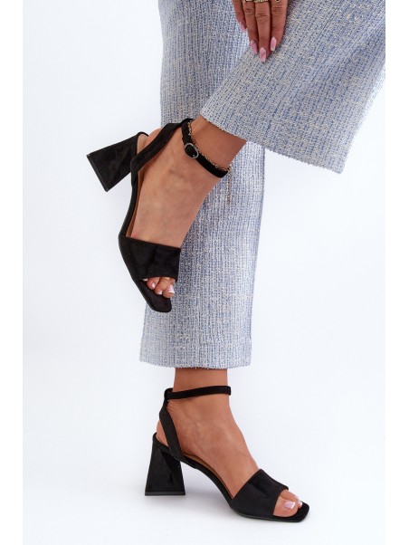 Women Heeled Sandals Made Of Eco Suede Black Vinceza 17328
