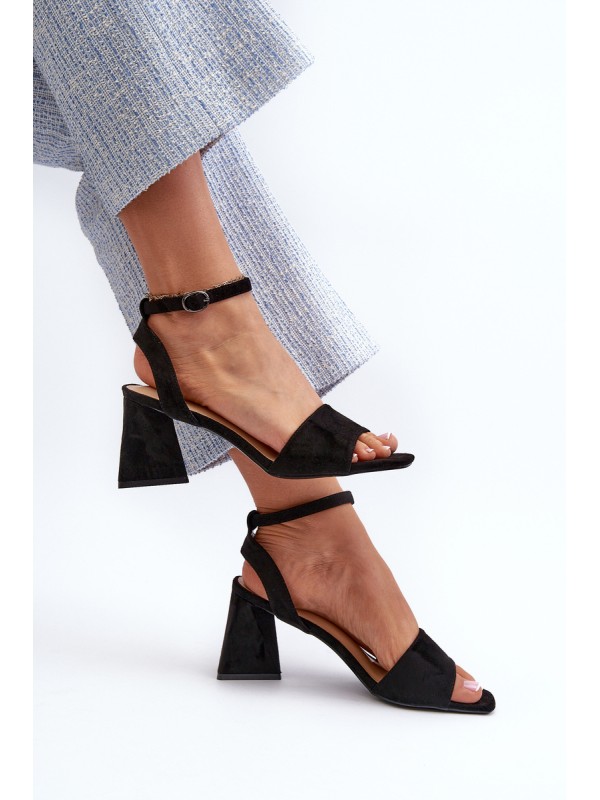 Women Heeled Sandals Made Of Eco Suede Black Vinceza 17328