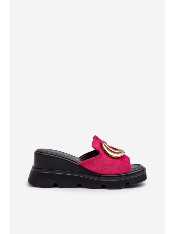 Ladies Sandals Made Of Eco Suede On Wedge And Platform With Golden Decoration Vinceza 58295 Fuchsia Ladies Sandals Made Of Eco Suede On Wedge And Platform With Golden Decoration Vinceza 58295 Fuchsia