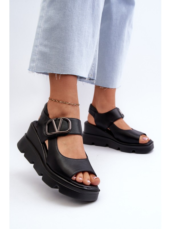 Women's Black Wedge and Platform Sandals in Eco Leather Triaola