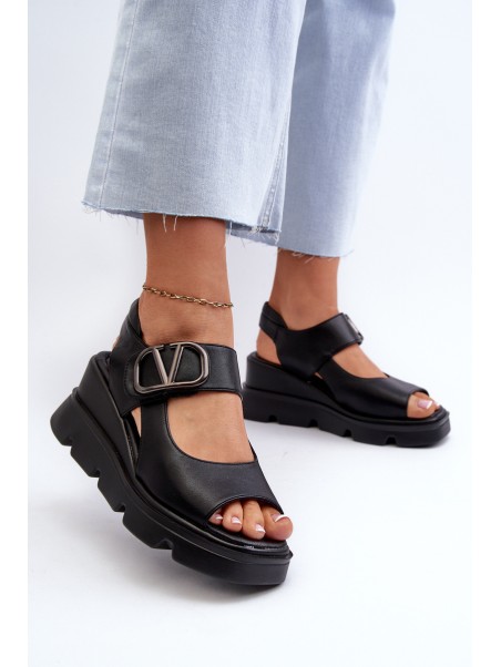 Women's Black Wedge and Platform Sandals in Eco Leather Triaola