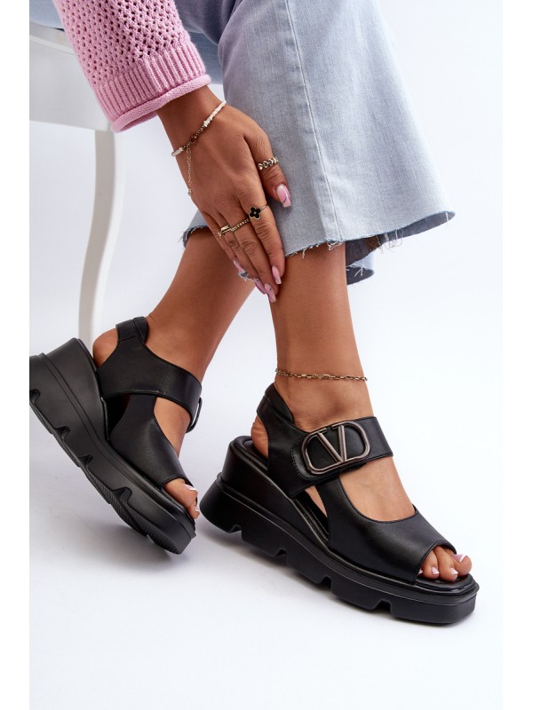 Women's Black Wedge and Platform Sandals in Eco Leather Triaola 2