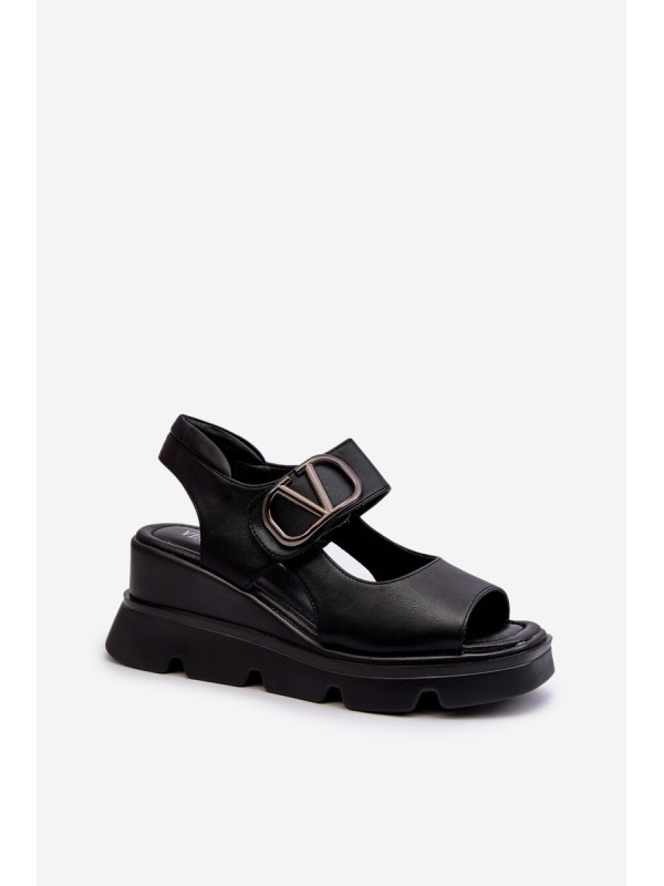 Women's Black Wedge and Platform Sandals in Eco Leather Triaola