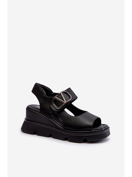 Women's Black Wedge and Platform Sandals in Eco Leather Triaola