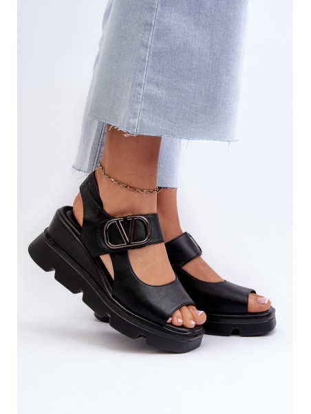 Women's Black Wedge and Platform Sandals in Eco Leather Triaola