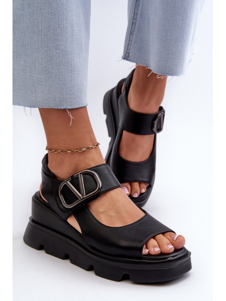 Women's Black Wedge and Platform Sandals in Eco Leather Triaola