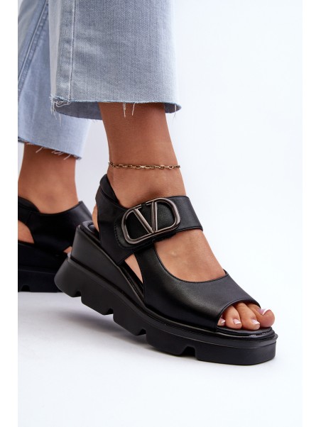 Women's Black Wedge and Platform Sandals in Eco Leather Triaola