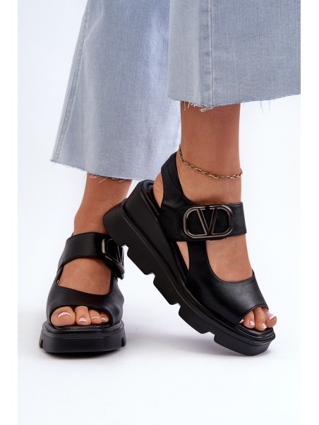 Women's Black Wedge and Platform Sandals in Eco Leather Triaola