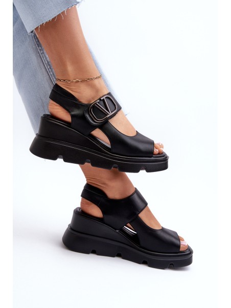 Women's Black Wedge and Platform Sandals in Eco Leather Triaola