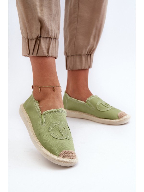 Klasikinės moteriškos espadrilės su žaliu dvelksmu