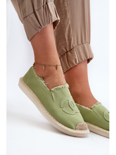 Klasikinės moteriškos espadrilės su žaliu dvelksmu