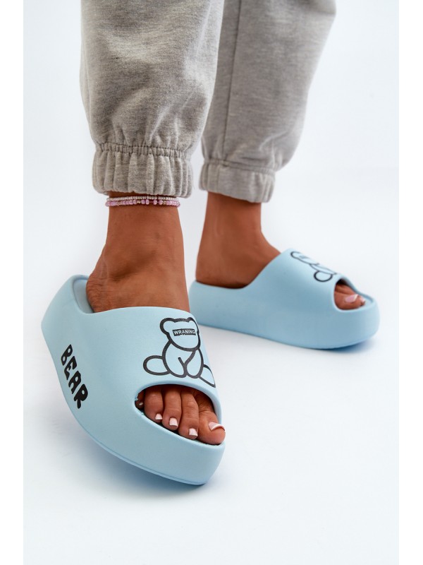 Women's Foam Slides on Chunky Sole with Bear Blue Lamira
