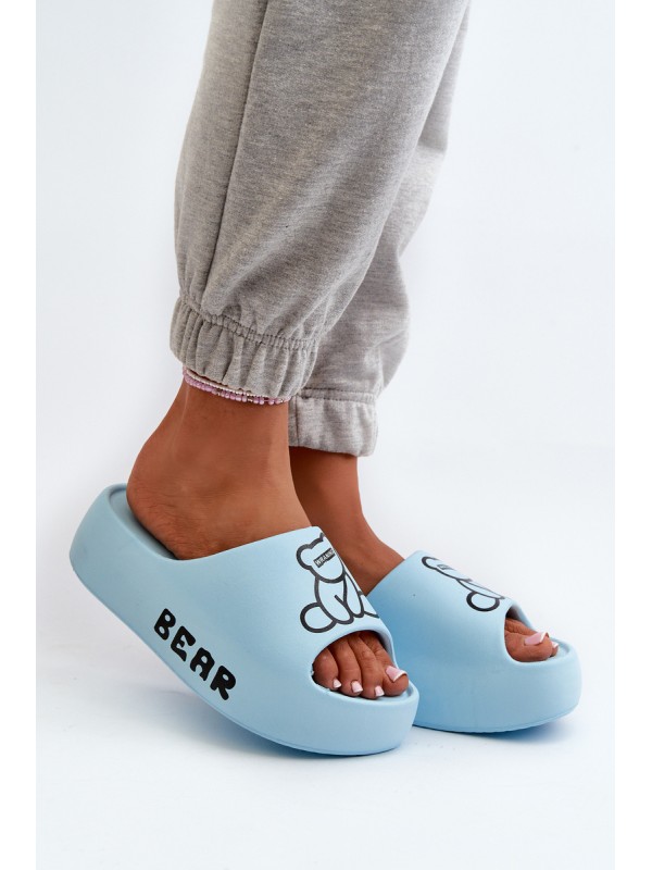 Women's Foam Slides on Chunky Sole with Bear Blue Lamira 2