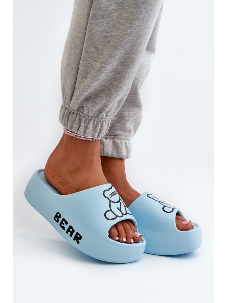 Women's Foam Slides on Chunky Sole with Bear Blue Lamira