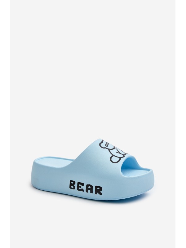 Women's Foam Slides on Chunky Sole with Bear Blue Lamira