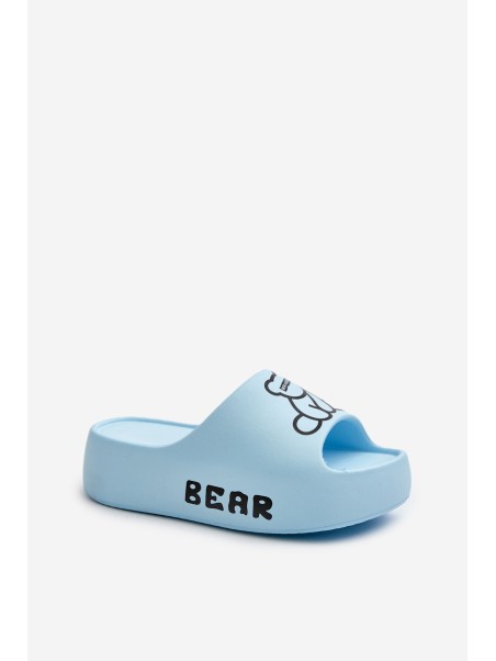 Women's Foam Slides on Chunky Sole with Bear Blue Lamira