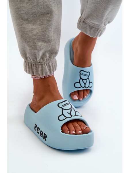 Women's Foam Slides on Chunky Sole with Bear Blue Lamira