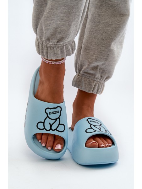 Women's Foam Slides on Chunky Sole with Bear Blue Lamira