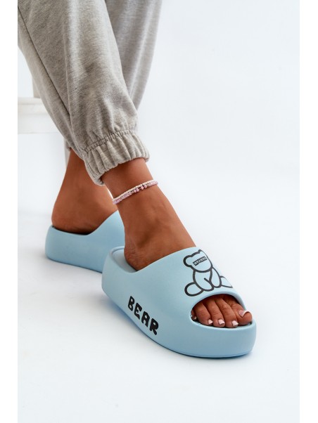 Women's Foam Slides on Chunky Sole with Bear Blue Lamira