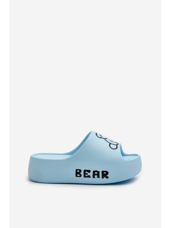 Women's Foam Slides on Chunky Sole with Bear Blue Lamira
