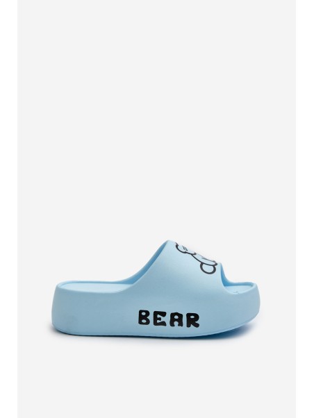 Women's Foam Slides on Chunky Sole with Bear Blue Lamira