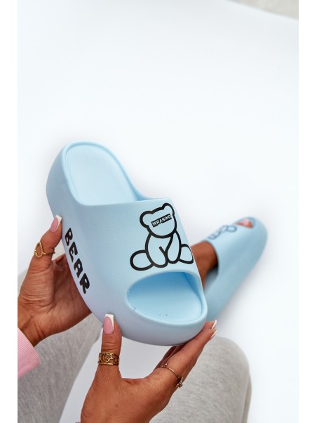 Women's Foam Slides on Chunky Sole with Bear Blue Lamira