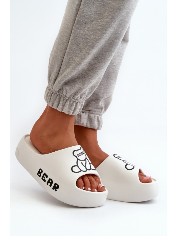 Moteriškos putplasčio šlepetės storu padu ir „Bear White Lamira“ 2