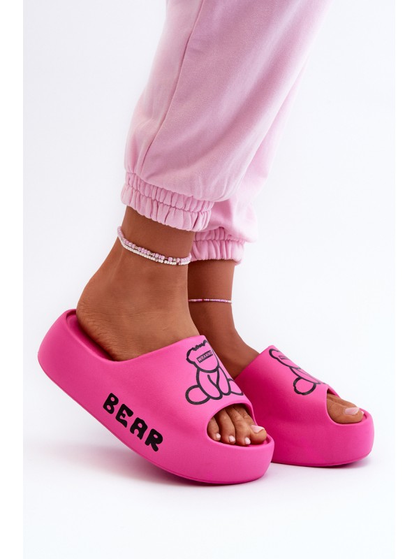 Women's Foam Slides on Chunky Sole with Bear Fuchsia Lamira 2