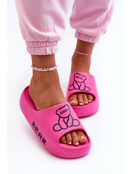 Women's Foam Slides on Chunky Sole with Bear Fuchsia Lamira