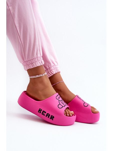 Women's Foam Slides on Chunky Sole with Bear Fuchsia Lamira