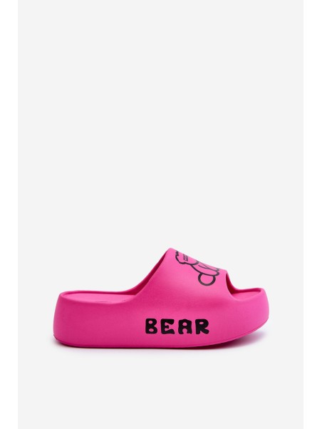 Women's Foam Slides on Chunky Sole with Bear Fuchsia Lamira