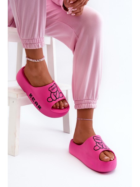 Women's Foam Slides on Chunky Sole with Bear Fuchsia Lamira