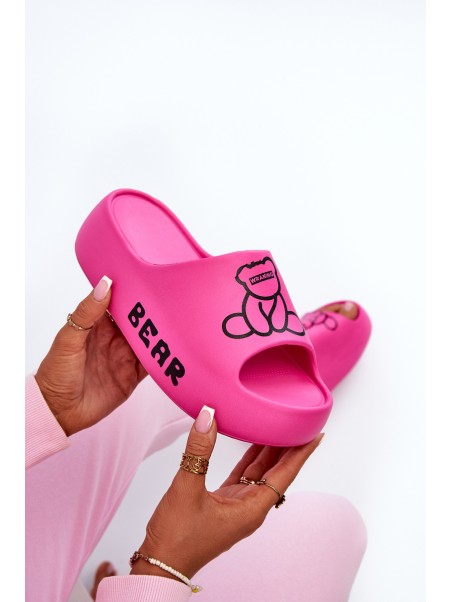 Women's Foam Slides on Chunky Sole with Bear Fuchsia Lamira
