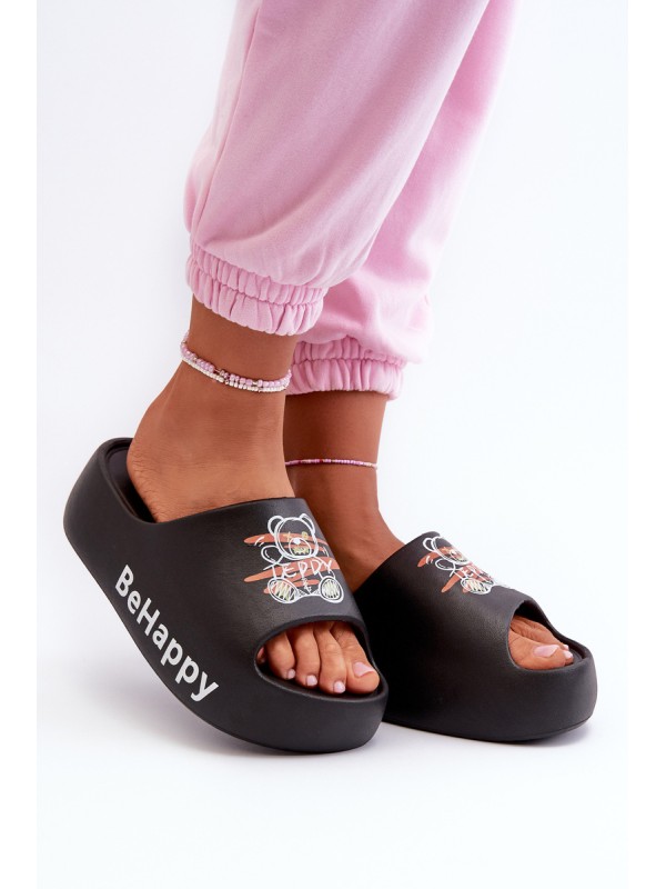 Light Women's Flip Flops on Thick Sole with Teddy Bear Foam Black Serefina 2