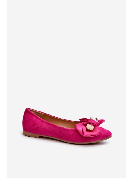 Women's Eco Suede Ballerina Flats with Bow and Brooch Fuchsia Satris