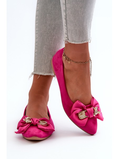 Women's Eco Suede Ballerina Flats with Bow and Brooch Fuchsia Satris
