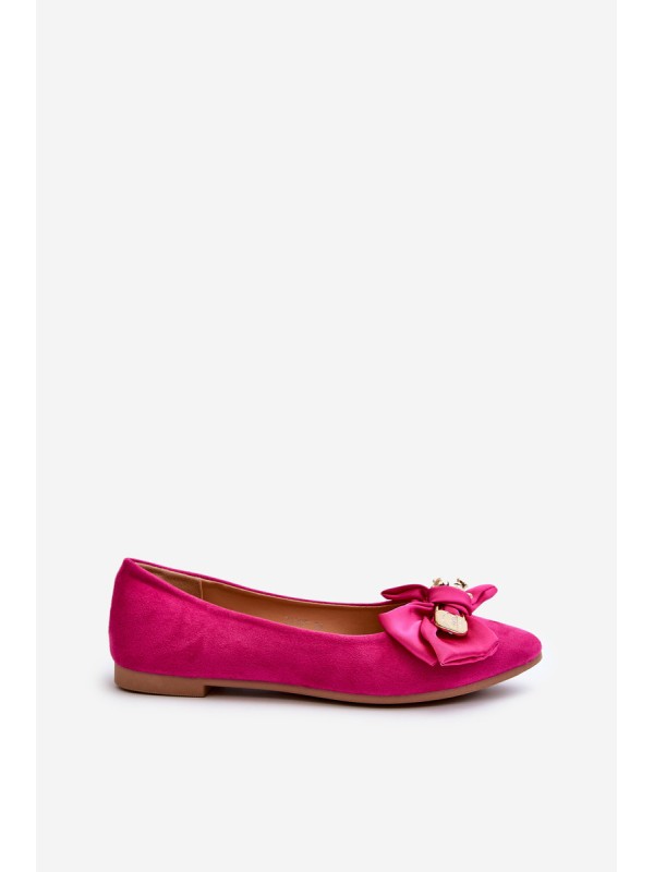 Women's Eco Suede Ballerina Flats with Bow and Brooch Fuchsia Satris