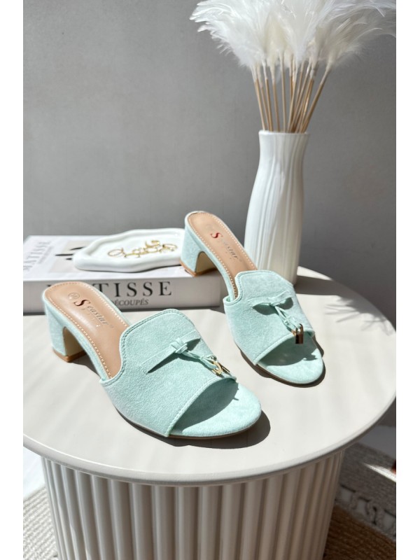Women's Sandals In Mint Eco Suede On Heel Jemenna Women's Sandals In Mint Eco Suede On Heel Jemenna