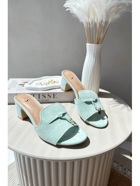 Women's Sandals In Mint Eco Suede On Heel Jemenna