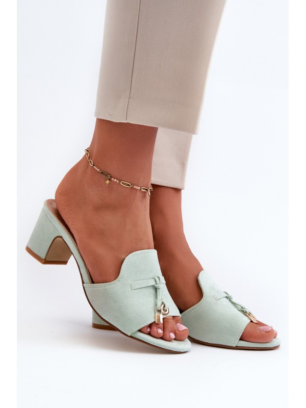 Women's Sandals In Mint Eco Suede On Heel Jemenna Women's Sandals In Mint Eco Suede On Heel Jemenna