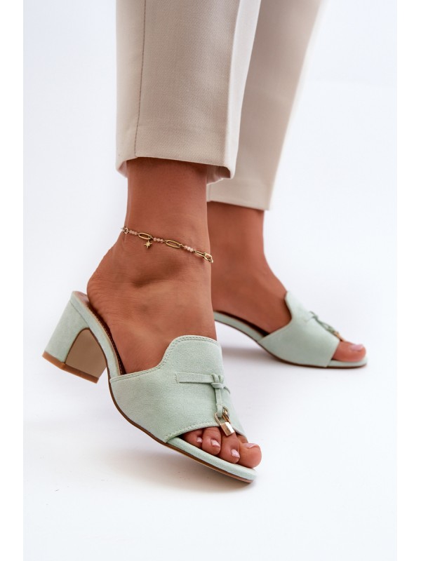 Women's Sandals In Mint Eco Suede On Heel Jemenna Women's Sandals In Mint Eco Suede On Heel Jemenna