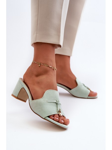 Women's Sandals In Mint Eco Suede On Heel Jemenna