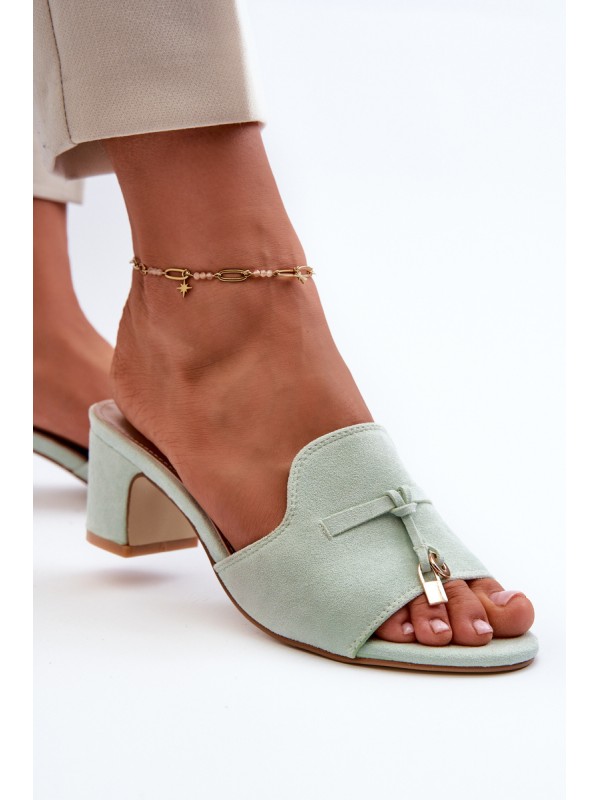 Women's Sandals In Mint Eco Suede On Heel Jemenna Women's Sandals In Mint Eco Suede On Heel Jemenna